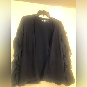 Chico's Navy Open Ruffle Sleeve Cardigan Size 2 (Large)